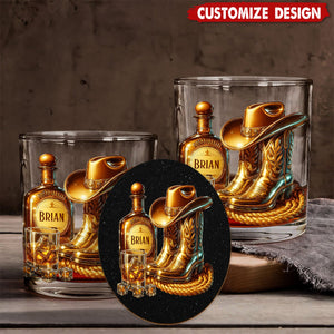 Cowboy Boots Hat - Personalized Whisky Whiskey Glass