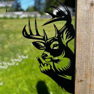 Peeping Deer Middle Finger Metal Sign - Versatile Mountable Wall Art