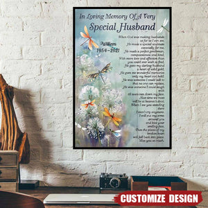 In Loving Memory Of Special Husband Dandelion Dragonfly - Personalized Memorial Poster