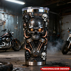 Personalized Fierce Skull Motorcycle Tumbler Gifts For Bikers
