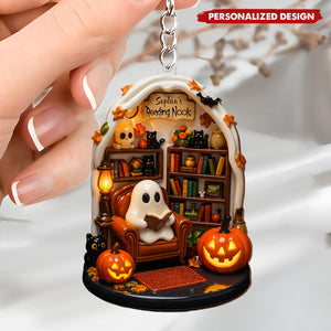Create Your Own Personalized Reading Nook With Ghost and Pumpkin,Custom Keychain,Gift For Book and Halloween Lovers