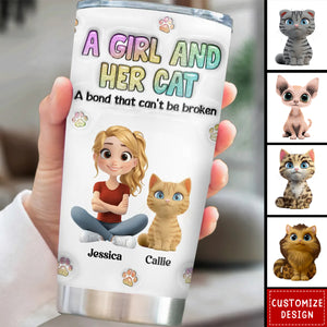 A Girl And Her Cat - Personalized Custom 3D Inflated Effect Tumbler