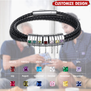 Personalized Mens Braid Bracelet with 1-8 Engraved Beads Family Names-Gifts for Men Father's day