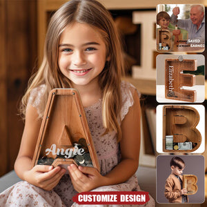 Custom initial Coin Bank With Name,Wooden Piggy Bank Gift For Boys or Girls