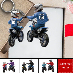 Dirt Bike Dad And Kid - Personalized Dirt Bike Acrylic Keychain