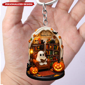Create Your Own Personalized Reading Nook With Ghost and Pumpkin,Custom Keychain,Gift For Book and Halloween Lovers