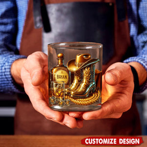Cowboy Boots Hat - Personalized Whisky Whiskey Glass