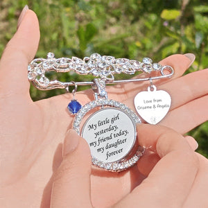 Today a Beautiful Bride Tomorrow a Loving Wife Always My Wonderful Daughter - Personalized Engraved Bouquet Charm Pin Brooch