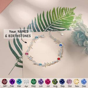 Personalized Birthstone And Name Bracelet - Gift For Mom,Grandma