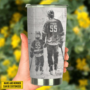 Behind Every Hockey Player-Personalized Hockey Dad Son Stainless Steel Tumbler-Father's Day Gift For Hockey Lovers