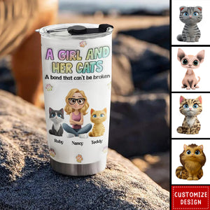 A Girl And Her Cat - Personalized Custom 3D Inflated Effect Tumbler