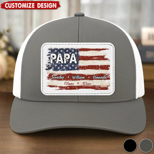 Family First Always - Personalized Leather Patch Mesh Cap - Gift For Dad, Grandpa