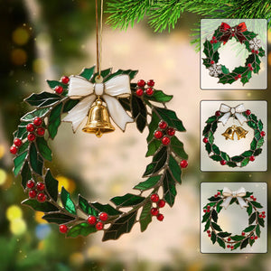 Christmas Stained Holly Wreath Ornament