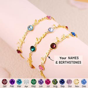 Personalized Birthstone And Name Bracelet - Gift For Mom,Grandma