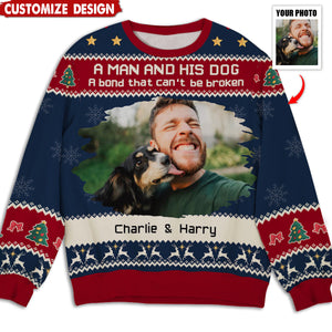 A Man/Girl And His Dog Christmas Photo - Personalized Custom All-Over-Print Sweatshirt