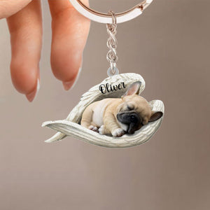 Personalized Dog Sleeping Angel Keychain - Memorial Gift Idea For Dog Loss