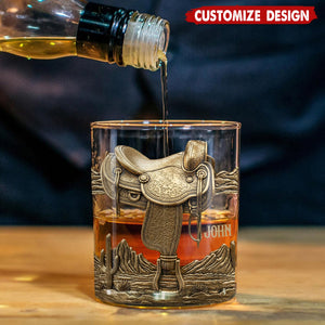 Horseshoe And Saddle - Personalized Horse Whiskey Glass