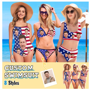 Personalized Flag Swimsuit-Independence Day Suits-Gift for Wife Mom