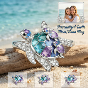 Personalized Grandma-shaped Turtle Ring - Gift For Mom and Grandma