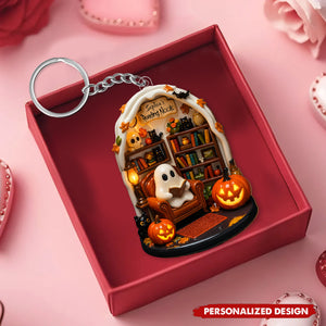 Create Your Own Personalized Reading Nook With Ghost and Pumpkin,Custom Keychain,Gift For Book and Halloween Lovers