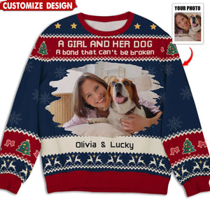 A Man/Girl And His Dog Christmas Photo - Personalized Custom All-Over-Print Sweatshirt