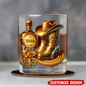Cowboy Boots Hat - Personalized Whisky Whiskey Glass