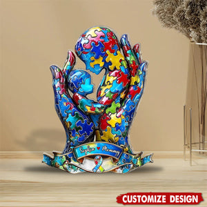 Mom And Kid - Personalized Autism Awareness Shaped Acrylic Plaque