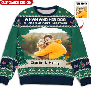 A Man/Girl And His Dog Christmas Photo - Personalized Custom All-Over-Print Sweatshirt