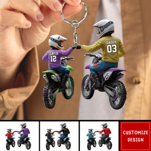 Dirt Bike Dad And Kid - Personalized Dirt Bike Acrylic Keychain