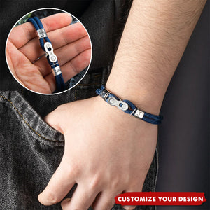 Personalized Bike Chain Bead Bracelet with Engraved Family Name Birthday Father's Day Gift for Man