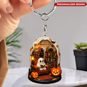 Create Your Own Personalized Reading Nook With Ghost and Pumpkin,Custom Keychain,Gift For Book and Halloween Lovers
