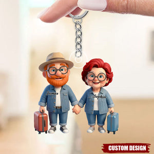 Personalized Old Couple Baby Let's Go Traveling Acrylic Keychain - Gift for Couple Him, for Her