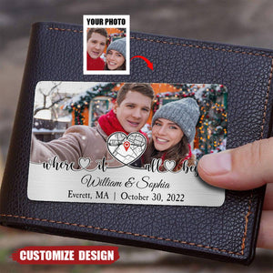Where It All Began Location Map - Personalized Stainless Photo Wallet Card