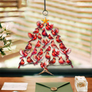 Cardinal Tree Window Suncatcher Ornament - Gift For Bird Lovers