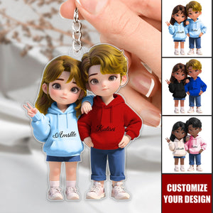 Cute Cartoon Couple Personalized Acrylic Keychain,Anniversary Valentine's Day Gift For Couple