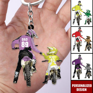 Personalized Motocross Racer Keychain-Dad And Kid Motocross Lovers Gift