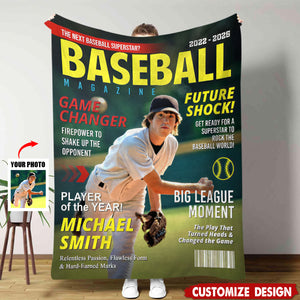 Personalized Baseball Magazine Cover Blanket - Gifts for Baseball Lovers