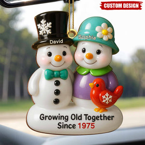 Growing Old Together Snowmen Ornament,Custom Wood Ornament,Gift For Couples