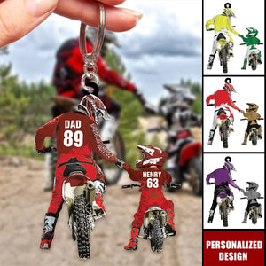 Personalized Motocross Racer Keychain-Dad And Kid Motocross Lovers Gift