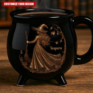 Custom 12oz Ceramic Cauldron Coffee Mug - Personalized Halloween Witchy Gifts For Besties, Sisters, BFF, Family, Yourself - Midnight Magic