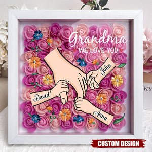 Grandma We Love You - Personalized Flower Shadow Box With Name, Mother's Day Gift