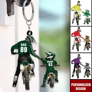 Personalized Motocross Racer Keychain-Dad And Kid Motocross Lovers Gift