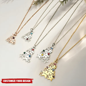 Personalized Dainty Star Christmas Tree Necklace with 1-5 Birthstones and Engraved Names Family Jewelry Christmas Birthday Gift for Women