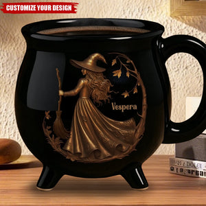 Custom 12oz Ceramic Cauldron Coffee Mug - Personalized Halloween Witchy Gifts For Besties, Sisters, BFF, Family, Yourself - Midnight Magic