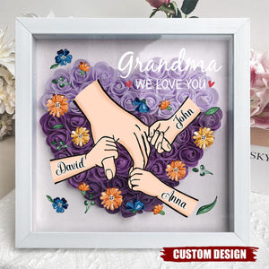 Grandma We Love You - Personalized Flower Shadow Box With Name, Mother's Day Gift