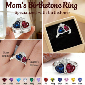 Personalized Heart Birthstone Ring, Mother's Day Gift - Family Ring for Her Love Heart