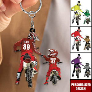 Personalized Motocross Racer Keychain-Dad And Kid Motocross Lovers Gift