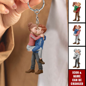 Personalized Romantic Kissing Couple Keychain - Anniversary Wedding Gifts For Husband And Wife, Him And Her