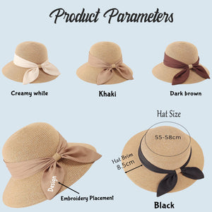 Personalized Straw Sun Hat with Embroidered Ribbon - Gift For Daughter, Mom, Grandma