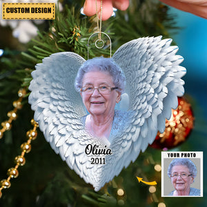 Personalized Memorial Upload Photo Heart Wings Ornament